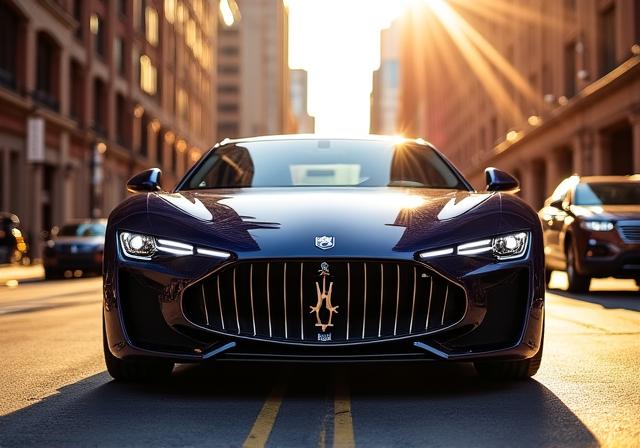 A professionally detailed car parked on a clean New York street with city skyline background